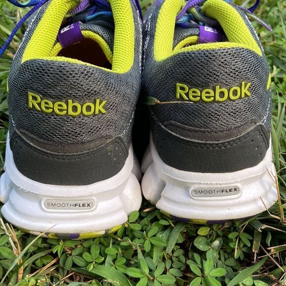 Reebok Women's Sneakers - Gray with Purple and Yellow Accents - Picture 3 of 8